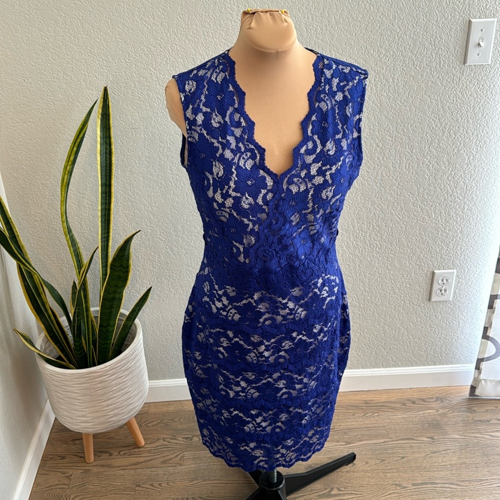 Badgley Mischa Belle. Stretchy lace dress. Royal blue size 12